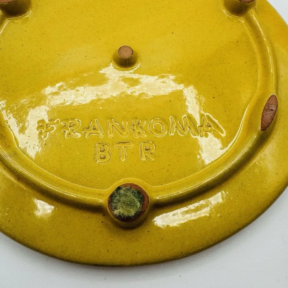 FRANKOMA Art Pottery BUTTERFLY Trivet Ceramic yellow Round Footed Hot Plate